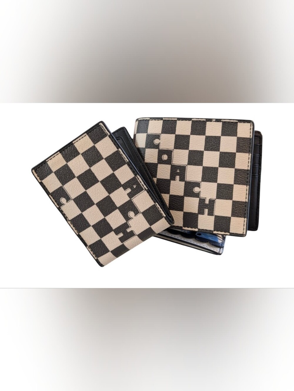 Coach 3 In 1 Men's Black White Wallet With Checker Print